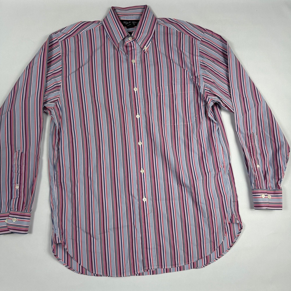 Brooks Brothers Country Club Shirt Men Medium Egyptian Cotton Stripe Made USA